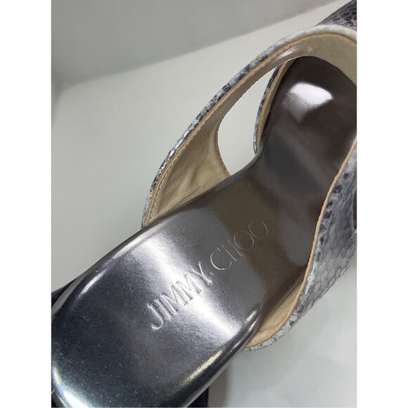 NEW Jimmy Choo Pecane Gray Silver Snake Print Wedge EU 37.5 - Picture 11 of 16